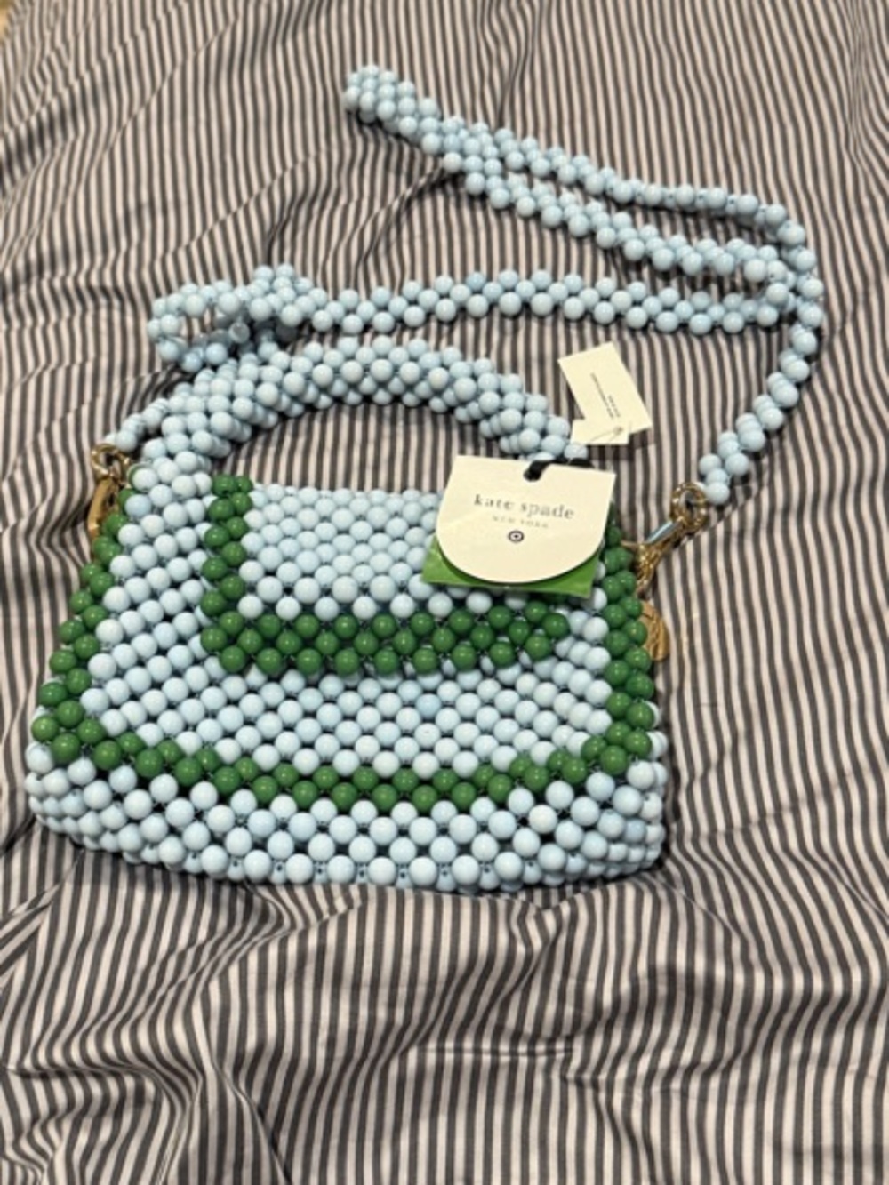 kate spade Light Blue and Green Beaded Crossbody Bag